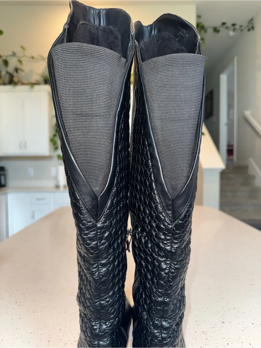 Chinese Laundry Black Over-the-Knee Leather Boots with Woven Panels